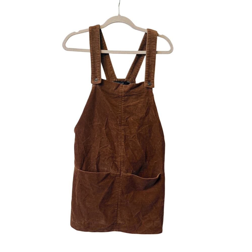 Zara Corduroy Overall Dress Women's Medium Brown Pockets